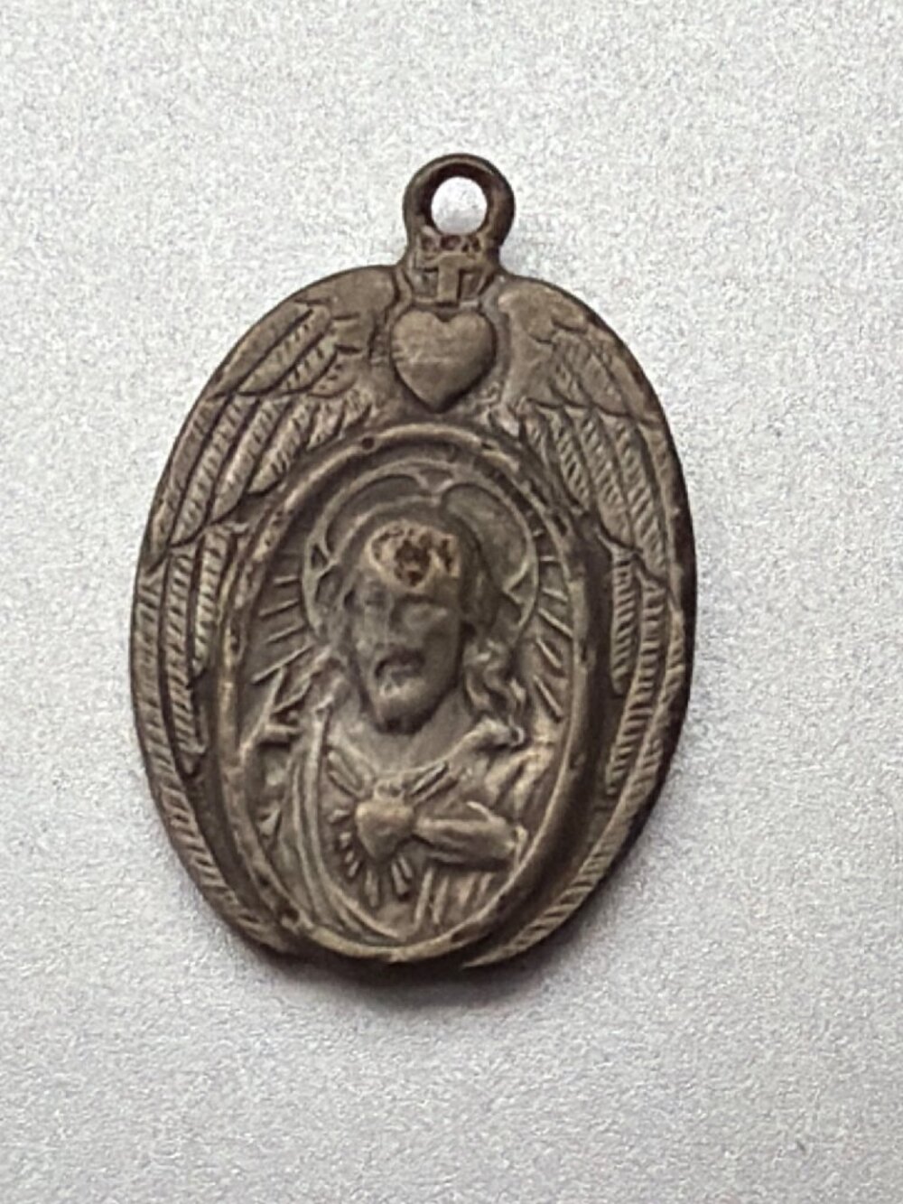 Antique Catholic Scapular Medal Sacred Heart Jesus Our Lady Mount Carmel Aluminu - Picture 2 of 11